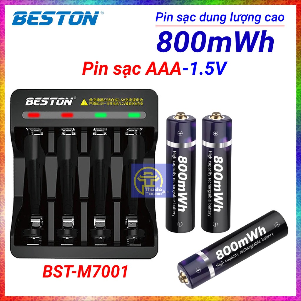 Pin sạc Lithium 1,5V- AAA chính hãng Beston 800mWh, Bộ sạc beston M7011 Sạc nhanh tự ngắt