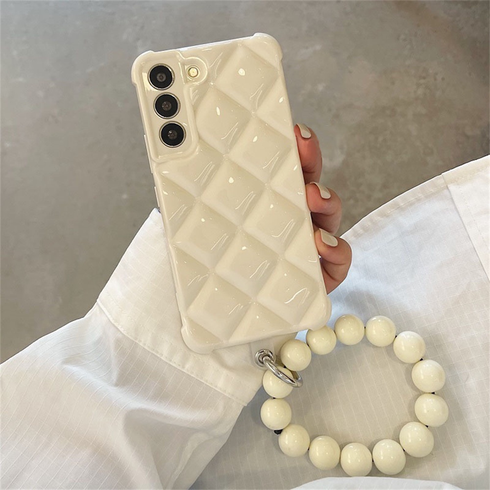 Ốp Điện Thoại Dẻo Họa Tiết Kẻ Ô / Hình Thoi Kèm Vòng Đeo Tay Sang Trọng Cho Samsung Galaxy S21 S22 PLUS S21 S22 Ultra