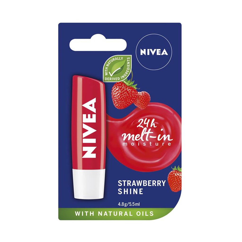 Son Dưỡng Ẩm Môi Hồng Dâu Tây 24h Nivea Strawberry Shine Caring Lip Balm 4.8g - Hồng - 85083