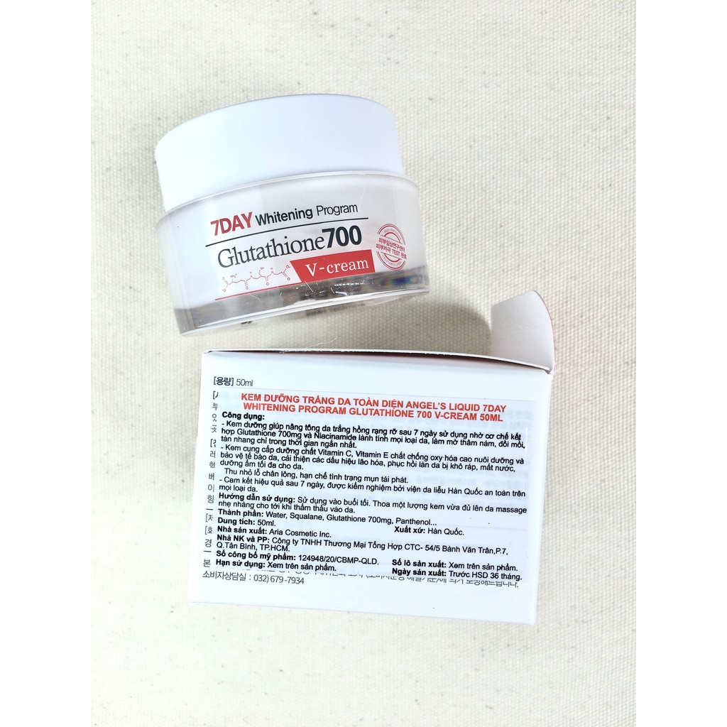 Kem dưỡng trắng da Angel's liquid 7DAY Whitening Program Glutathione 700 V-Cream 50ml