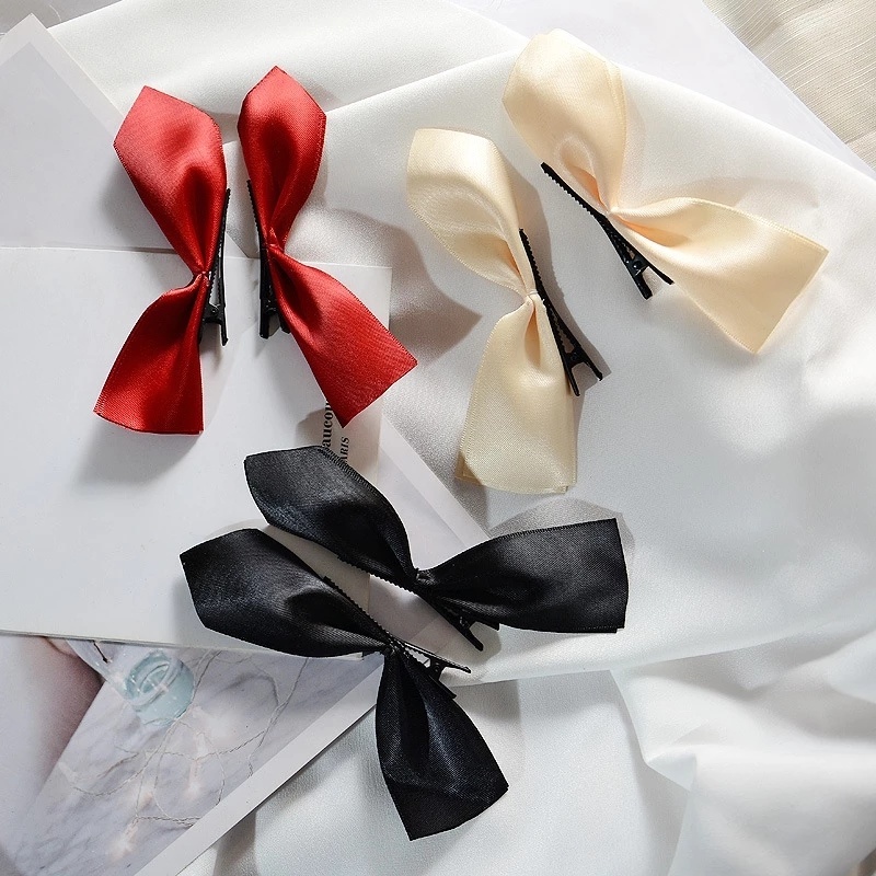 Set 2 Kẹp Tóc Nơ Ruy Băng Đen Trắng Phong Cách Vintage