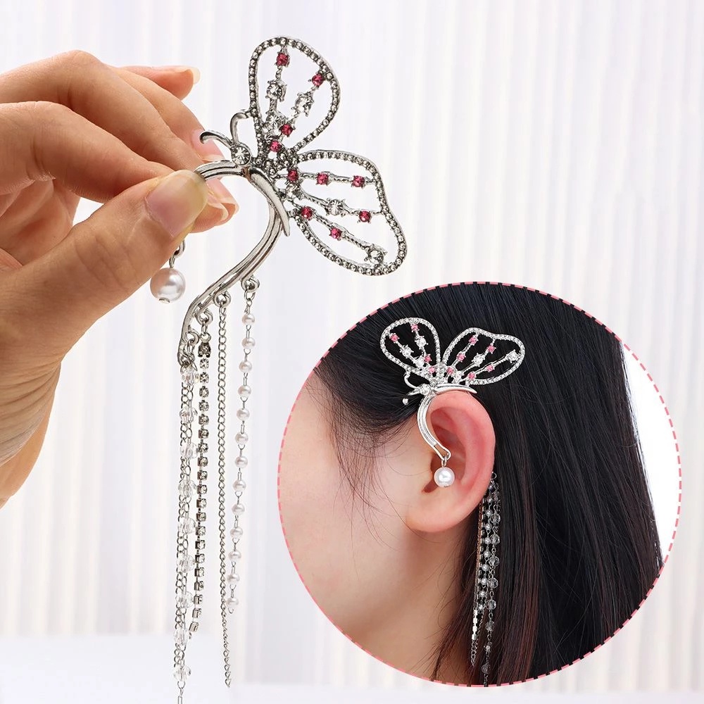 1 Khuyên kẹp vành tai hình bướm đính ngọc trai thanh lịch cho nữ