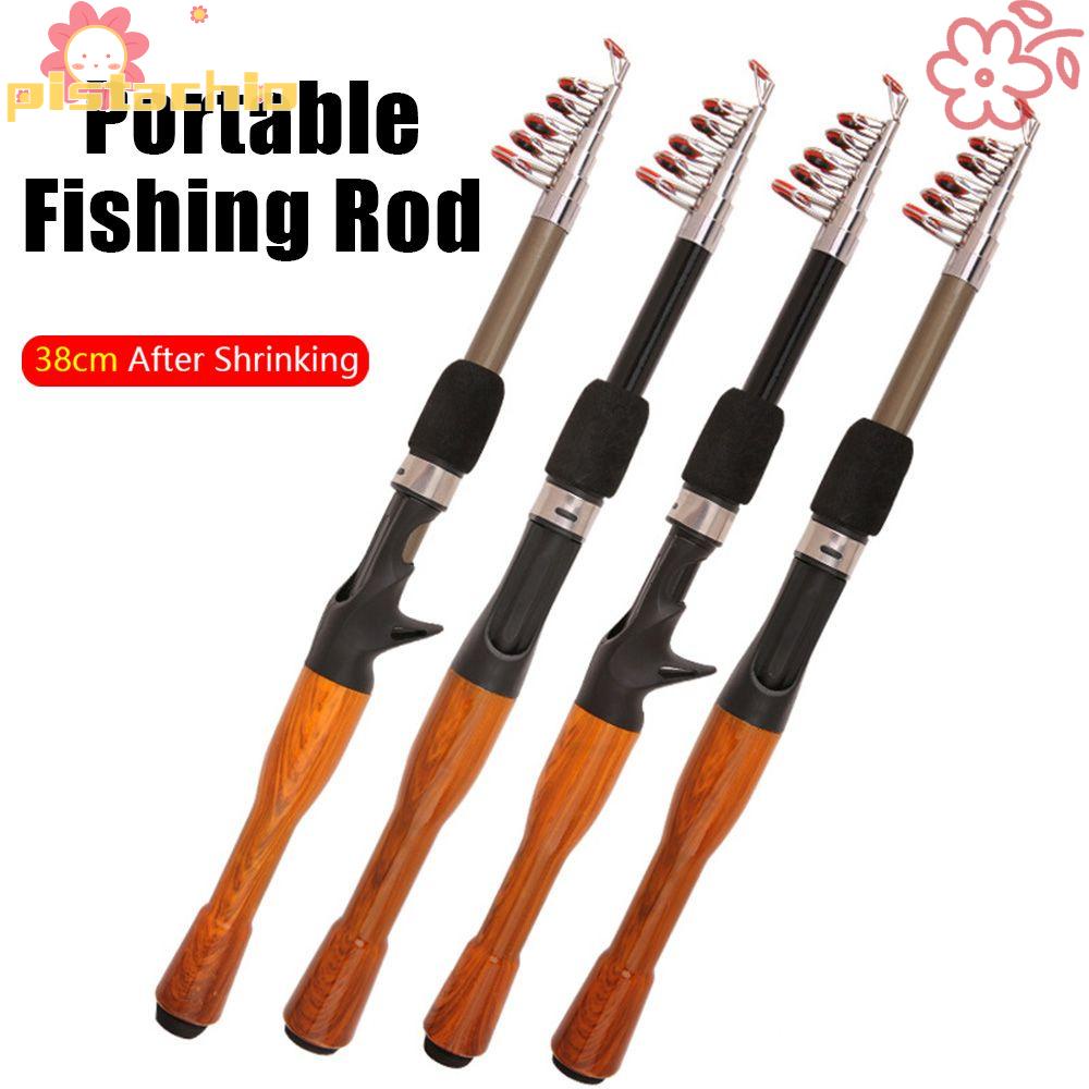 PISTACHIO 1.3m 1.6m 1.8m Portable Lure Rods Telescopic Retractable Fishing Equipment Fishing Rod Mini Short Light FRP Material Casting Spinning Ceramic Ring Wooden Handle/Multicolor