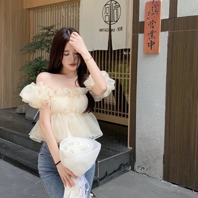 Áo Trễ Vai Xếp Ly Tay Phồng 2 Lớp Xinh xắn dễ thương như công chúa ÁO TRỄ VAI TAY BỒNG TIỂU THƯ