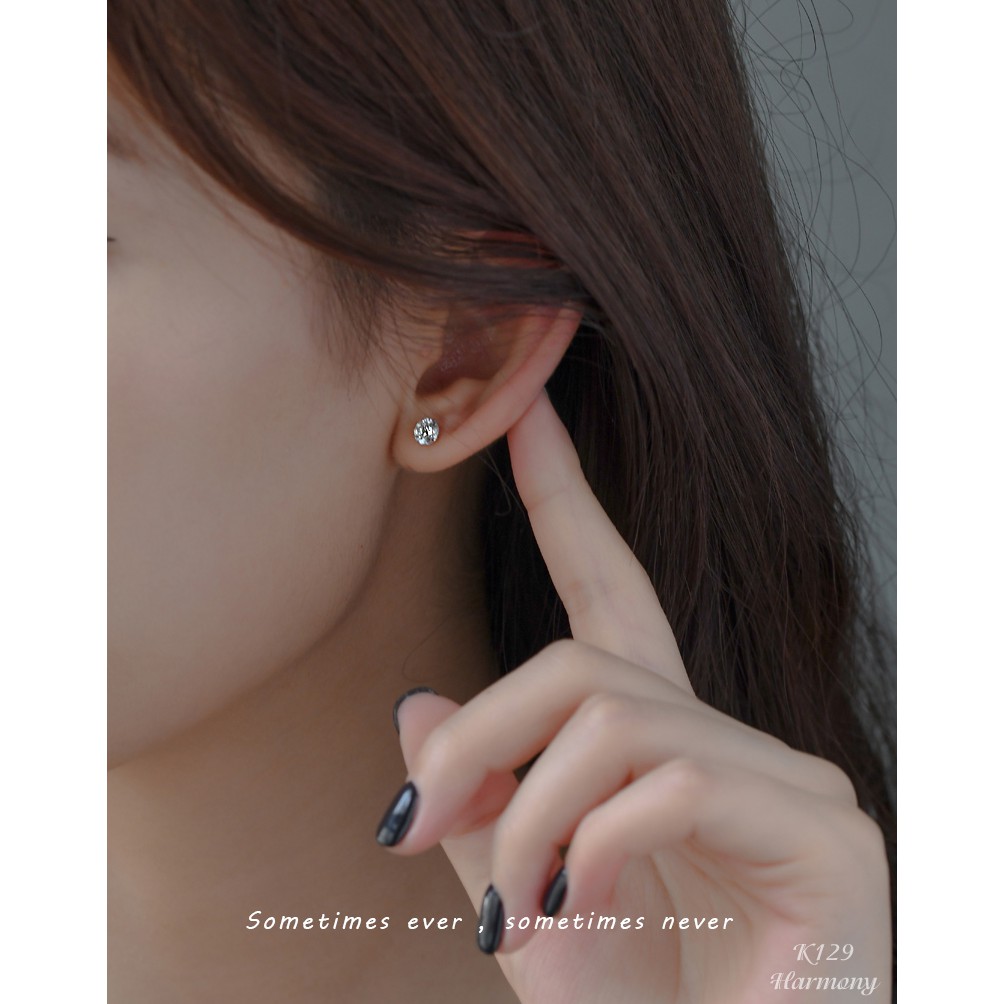 Bông tai, Khuyên tai nữ bạc 925 cao cấp khuyên nụ mặt đá nhiều size đơn giản, xinh xắn K129| TRANG SỨC BẠC HARMONY