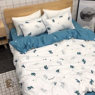 Bộ Chăn Ga Gối PoLy Nhập Mẫu xương rồng xanh Bộ chăn ga gối cotton poly nhập có hoa văn