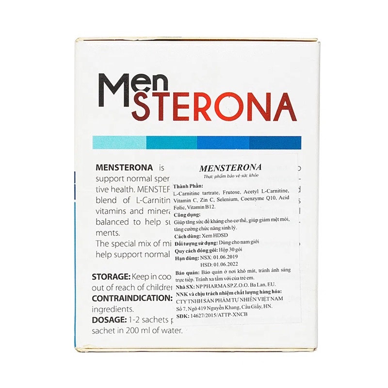 Mensterona cải thiện sinh lý, tăng chất lượng tinh trùng. Men Sterona bổ tinh trùng, tăng khả năng thụ thai Hộp 30 gói