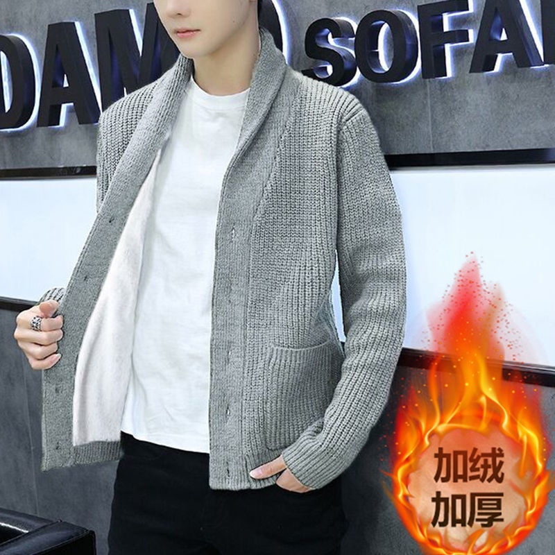 Áo Khoác Cardigan Dệt Kim Dáng Rộng Dày Dặn Phong Cách Thu Đông Hàng Mới Cho Nam