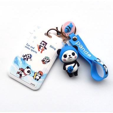Case gấu trúc thể thao mùa đông đựng card, thẻ ATM, thẻ nhân viên, CCCD kèm móc khóa, dây đeo thẻ