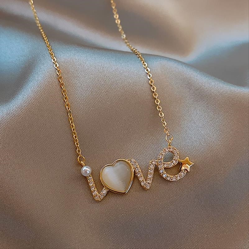 Dây Chuyền Mặt Chữ Love Đính Đá Opal