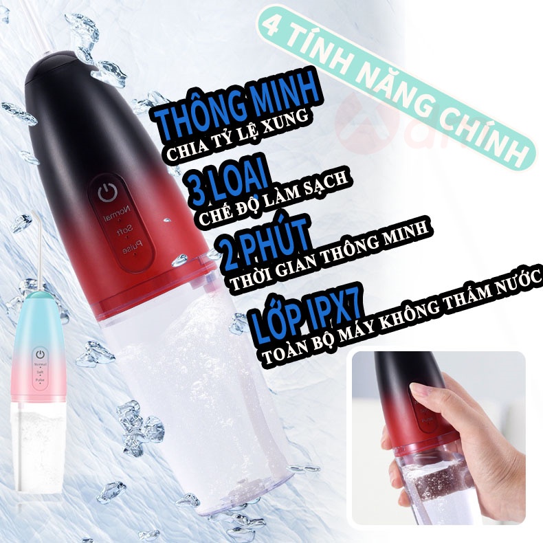 Máy Tăm Nước Cầm tay,Tăm Nước Vệ Sinh Răng Miệng,chống thấm nước,3 chế độ xịt,Bảo hành 1 năm - 4 đầu tăm,🟥 XDM 🟥XQY64