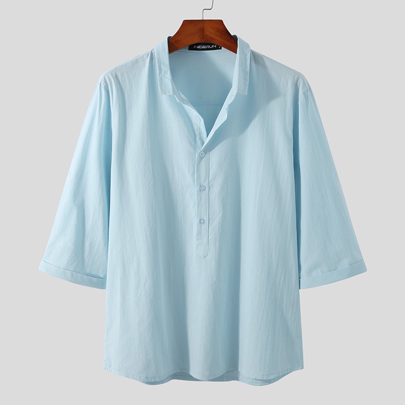 Áo Sơ Mi Cotton Tay Lỡ 3 / 4 Cho Nam