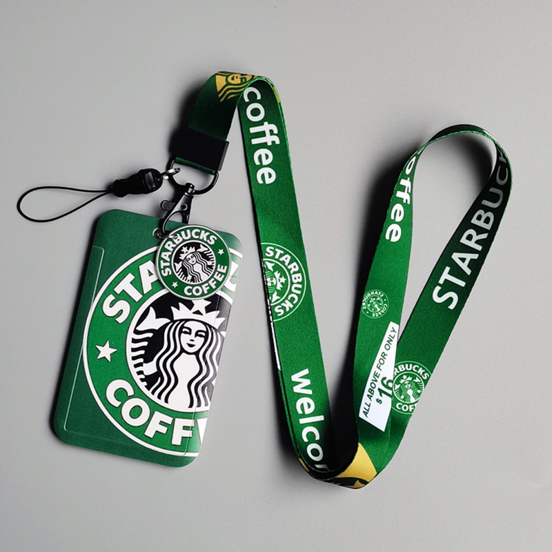 Túi Đựng Thẻ id/Thẻ Họa Tiết Starbucks Thời Trang Kèm Dây Đeo