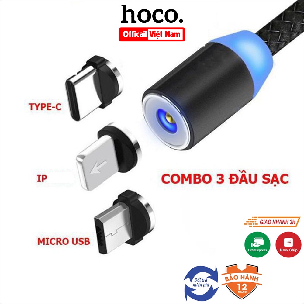 Cáp sạc từ hít nam châm 3 đầu Android và iP 360 độ dây dù chất lượng cao