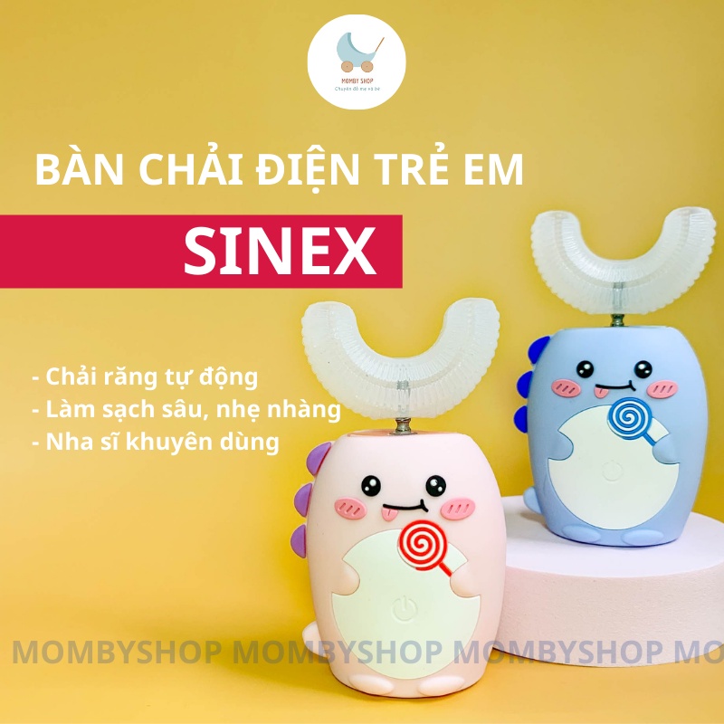 Bàn chải điện cho bé SINEX  - Bàn chải đánh răng điện chữ U silicon siêu mềm cho bé từ 2 -9 tuổi, bảo hành 6 tháng