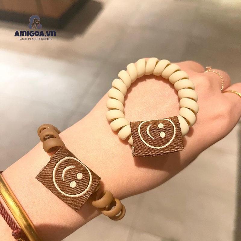✨✨Dây Buộc Tóc Hình Mặt Cười Màu Trà Sữa Phong Cách Phương Tây Dễ Thương Cho Nữ