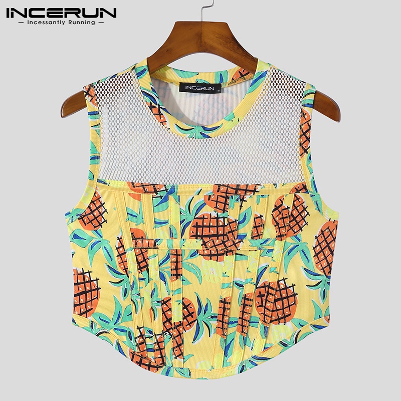 Áo lửng không tay INCERUN họa tiết hoa thời trang cho nam