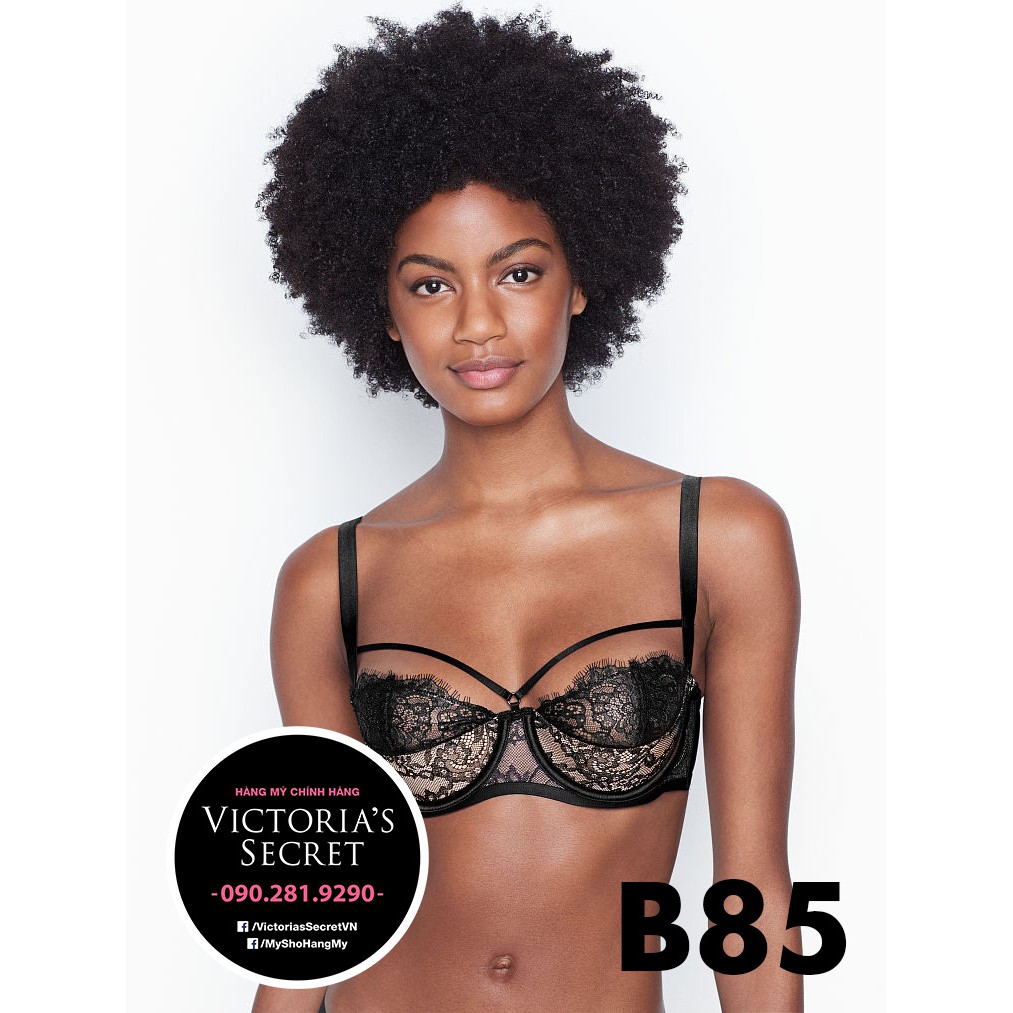 Hàng USA (size B85) Áo Vic màu đen phối ren, không mút, không nâng Very Sexy, Balconet Black - Victoria's Secret USA