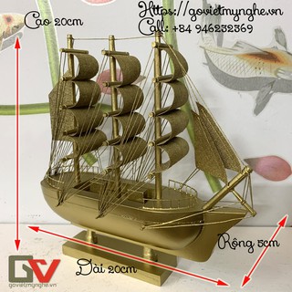 [Đã lắp ráp sẵn] Mô Hình Tàu Thuyền Gỗ Chở Hàng Trang Trí Phong Thủy để bàn làm việc - Le Belem Dài 20cm - Vàng Ánh Kim