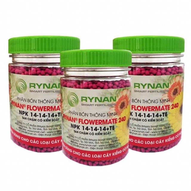 Combo 5 hũ Phân bón thông minh cokiểm soát Rynan Flowermate NPK 14-14-14 +TE hũ 150gr