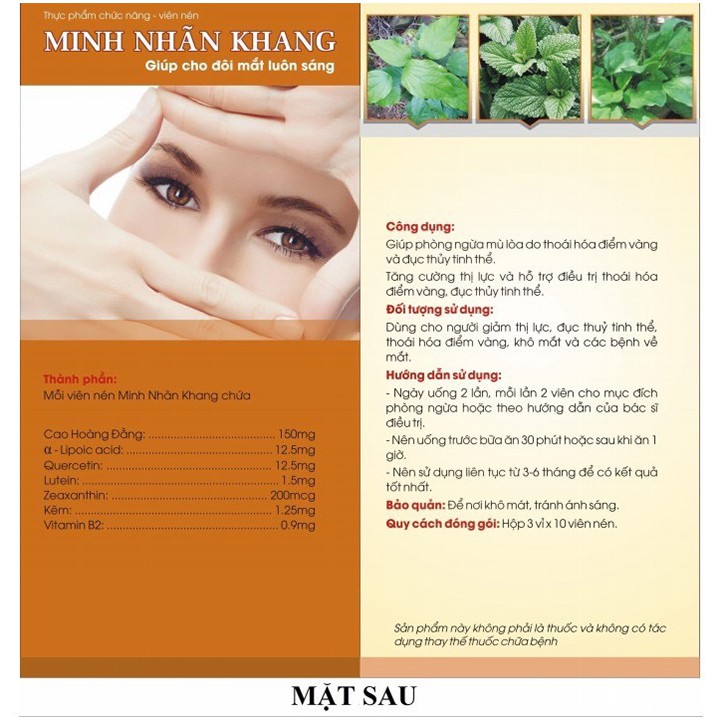 Minh Nhãn Khang Hộp 180 Viên - Giúp Đôi Mắt Luôn Sáng & Ngăn Ngừa Bệnh Lý Về Mắt