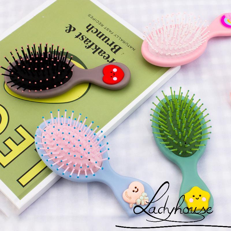 [Hàng mới về] Lược chải tóc túi khí mini bằng nhựa màu cầu vồng hình hoạt hình dễ thương cho nữ