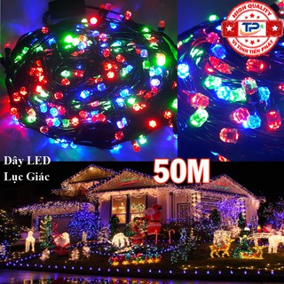 Dây đèn Led lục giác dài 50m nháy nhiều màu trang trí Sân Vườn, Gia Đình, Quán, Noel ... Chúc Mừng Năm Mới quà Tết 2023