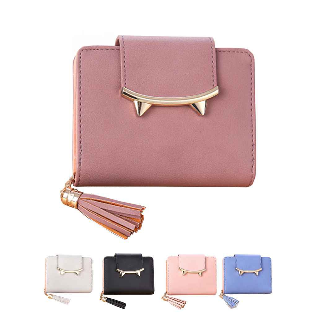 Ví nữ da PU gập 3 đính tua rua