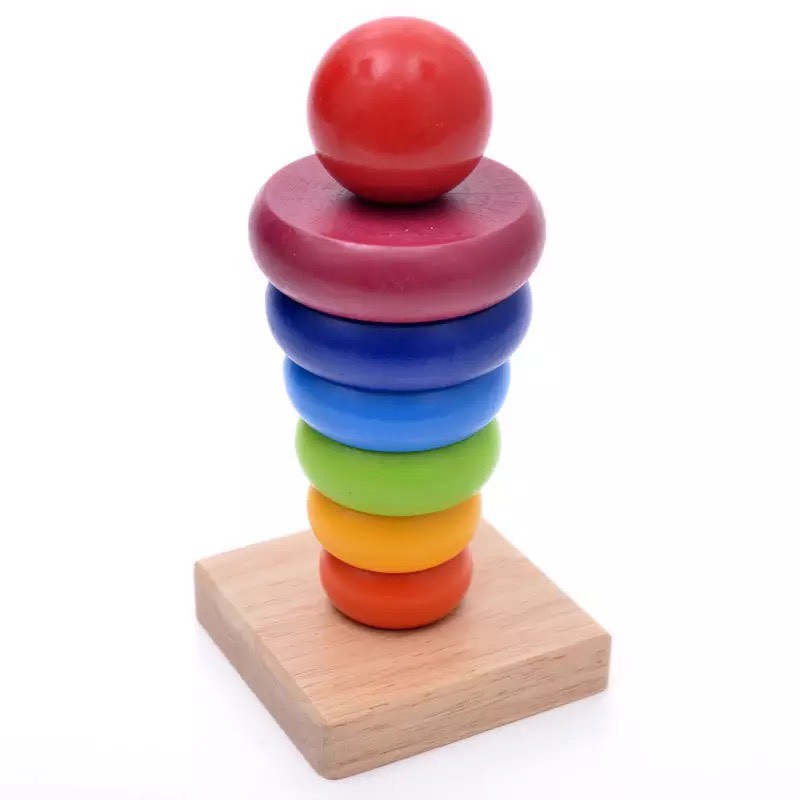 Đồ Chơi Gỗ Benrikids Xếp Tháp Cầu Vồng Cho Bé Học Màu Sắc
