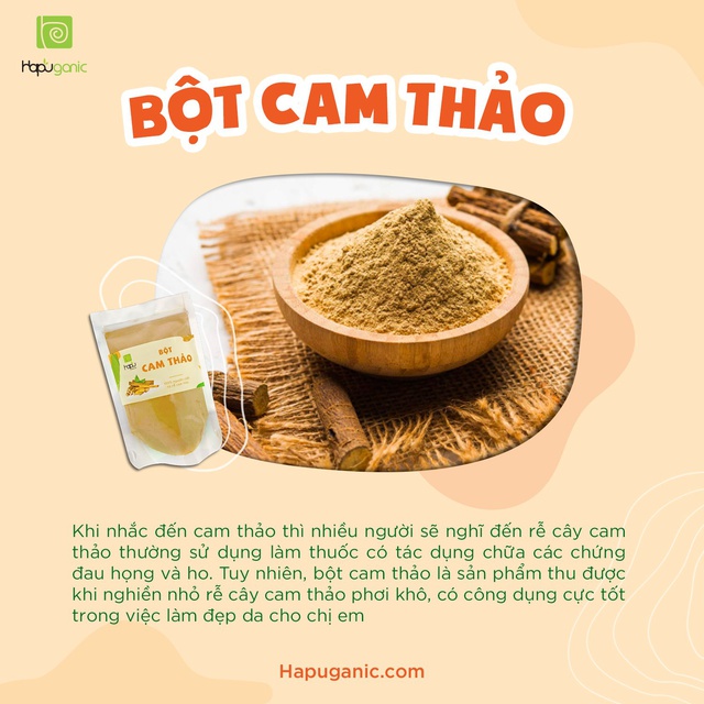 Bột Cam Thảo Nguyên Chất HaPu Organic giảm mụn, sáng da