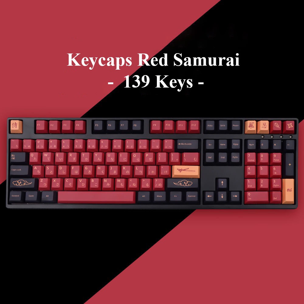 Keycaps PBT  Red Samurai Cherry Profile 139 Nút Dành Cho Phím Cơ