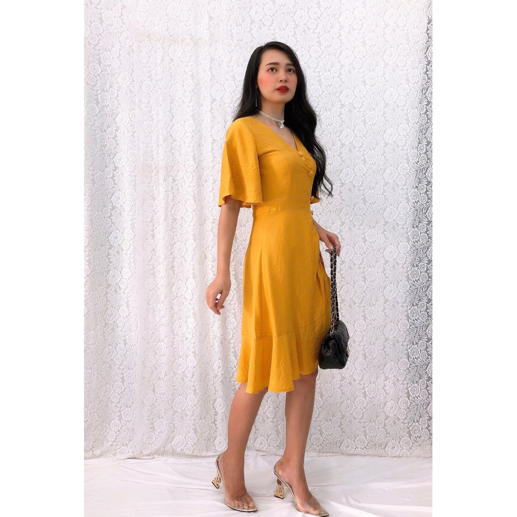 Đầm Xòe Dự Tiệc S&amp;M Tùng Rút Thun Phối Bèo, Đính Nút Sang Trọng, Giá Rẻ GR138