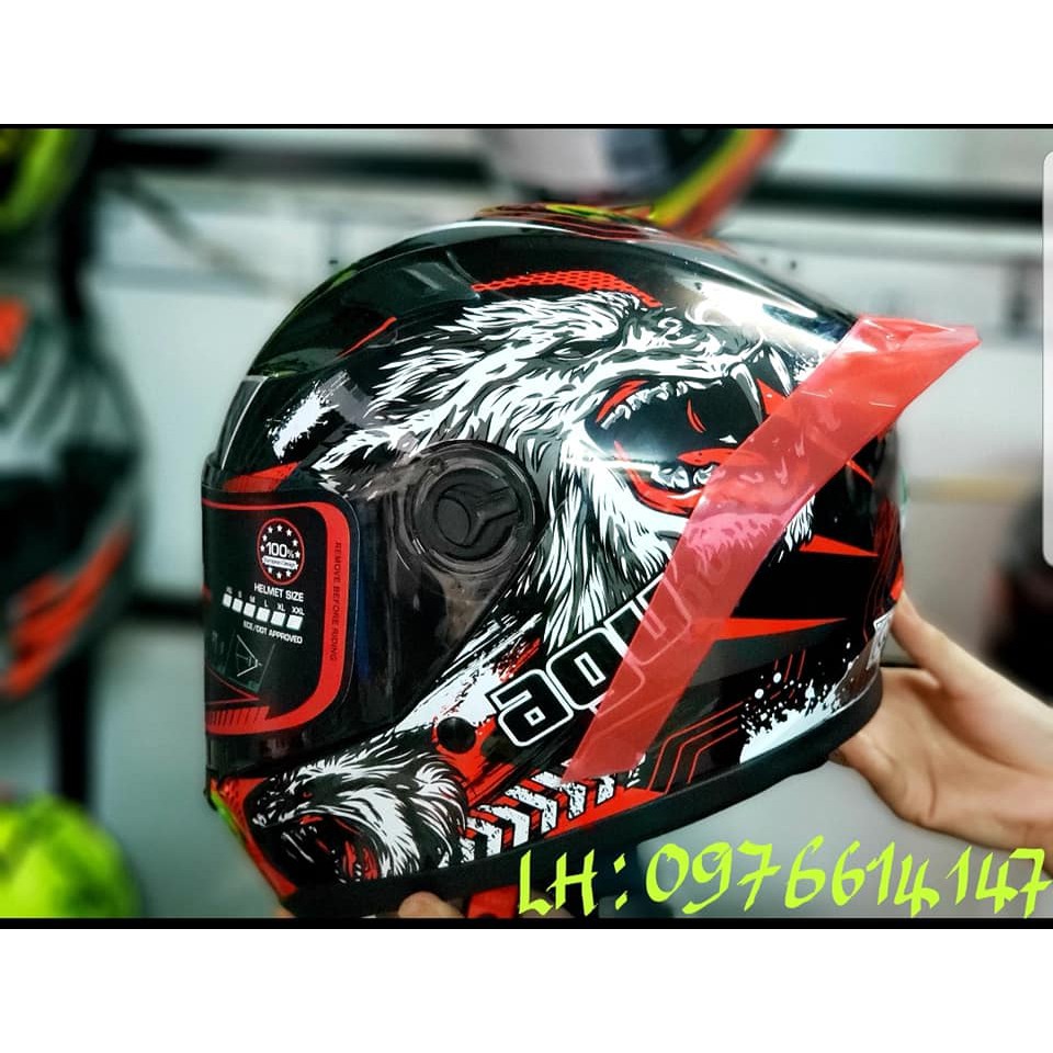 Mũ bảo hiểm Fullface AGU tem sói đỏ lên đuôi gió đỏ siêu ngầu