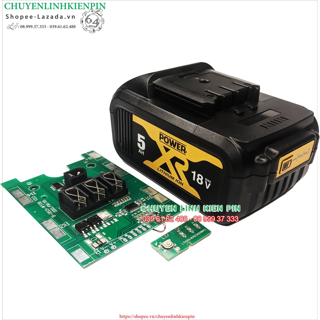 Vỏ mạch pin TQ 18v - 21V 5S - 2P trượt giắc DC đứng 2 hàng - 10 cell 18650 ( CLKP _306 )