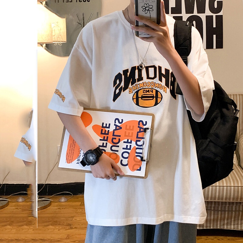 Áo thun Aokang tay lửng dáng rộng in hình phong cách hip hop đường phố Mỹ cho nam tùy chọn màu sắc