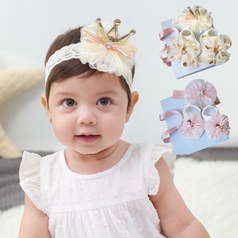 TURBAN (băng đô+ vớ) cho bé gái xinh xắn, hàng đẹp có hộp