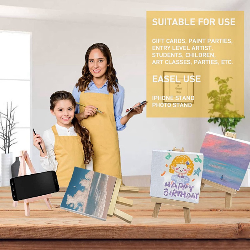 Bộ 14 Dụng Cụ Vẽ Tranh Mini 4X4 Inch Bằng Vải Bạt Treo Trước Và Sau Cho Tiệc Trẻ Em