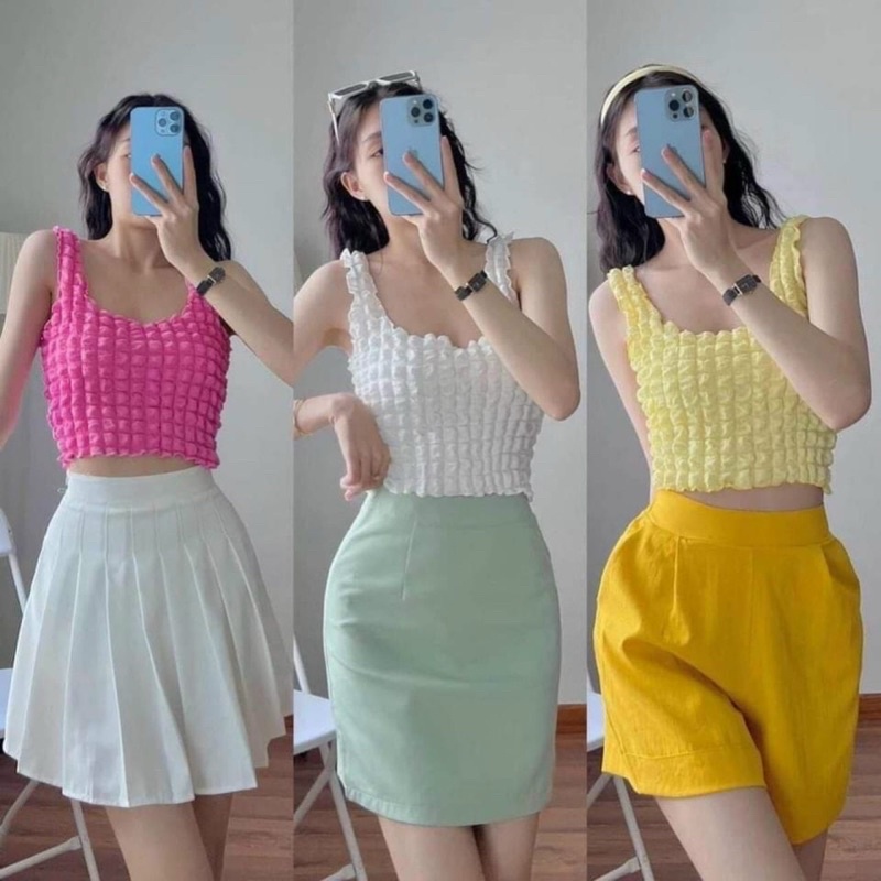 Áo Dây Bản To Croptop Nữ Xốp Nổi Phồng alohashop91