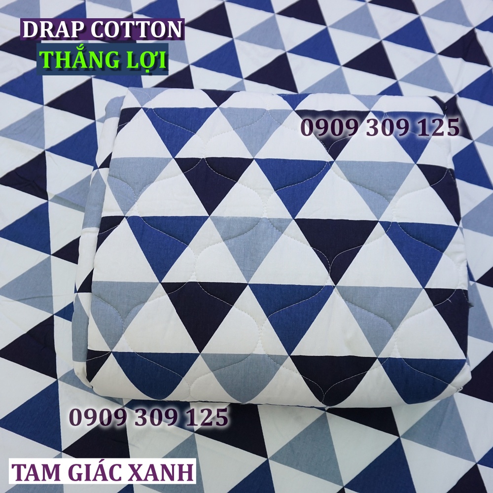 Drap Thắng Lợi, ga giường cao cấp cotton 100% inlogo mẫu Tam giác xanh (ảnh thật)