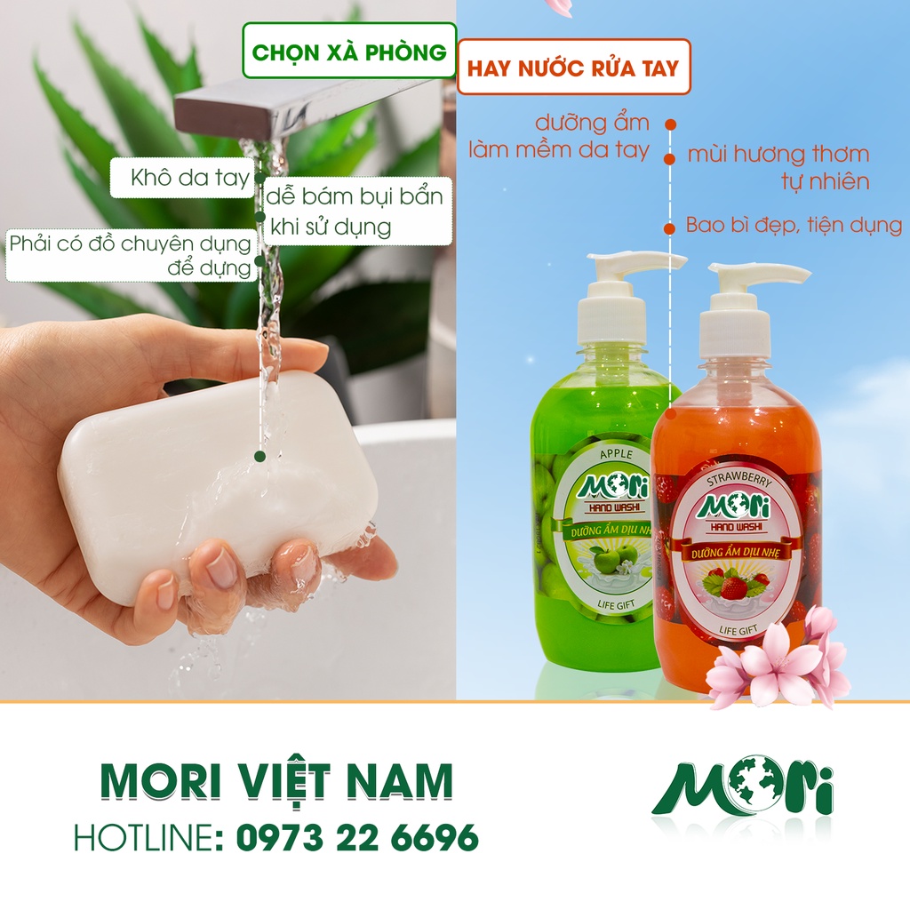 Nước rửa tay Mori Hương dâu - Hương táo - Giúp đôi tay luôn mềm mại và thơm mát
