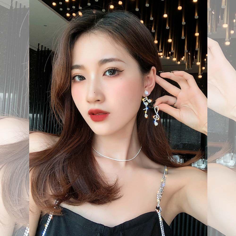 Khuyên Tai Hình Nốt Nhạc Đính Đá Thời Trang Hàn Quốc Thanh Lịch Cho Nữ|Bông Tai Dự Tiệc Tinh Tế