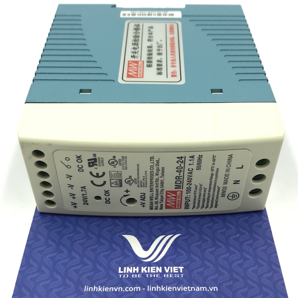 Nguồn MEANWELL 24V 1.7A / MDR-40-24 Lắp cho tủ điện (vỏ nhựa)