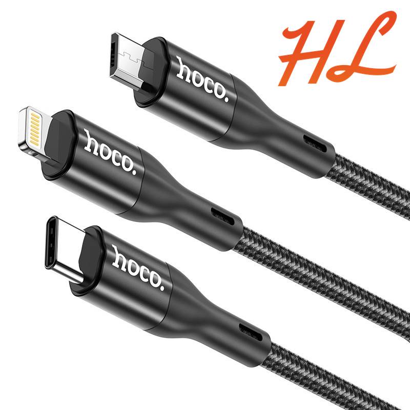 Cáp Sạc 3 đầu Hoco X2 Max (IP/Micro USB/Type C)-Hưng Long PC