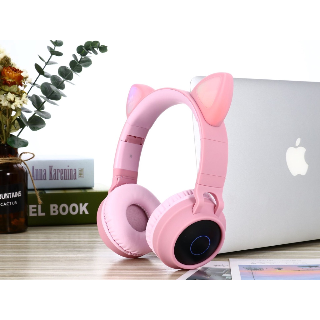 Tai nghe tai mèo bluetooth dễ thương đủ màu, có đèn led, có micro đàm thoại, pin dung lượng lớn