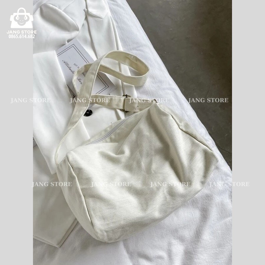 TÚI TOTE ĐEO CHÉO TRỐNG SIU TO CÓ KHÓA KÉO & TÚI CON VẢI CANVAS PHONG CÁCH ULZZANG ĐỂ ĐƯỢC SÁCH ĐỒ DÙNG THOẢI MÁI