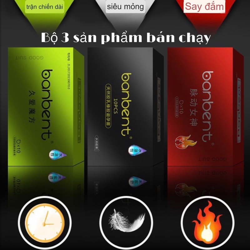 Bao cao su BANBENT 001 XANH, bcs 0.01 siêu mỏng gân gai chống xuất tinh sớm kéo dài thời gian