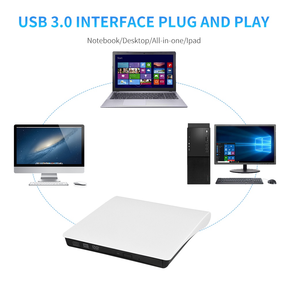 Ổ đĩa CD bên ngoài mỏng Ổ đĩa USB 3.0 Đầu ghi đĩa Trình ghi cho máy tính xách tay PC Mac Đọc đĩa và ghi đĩa