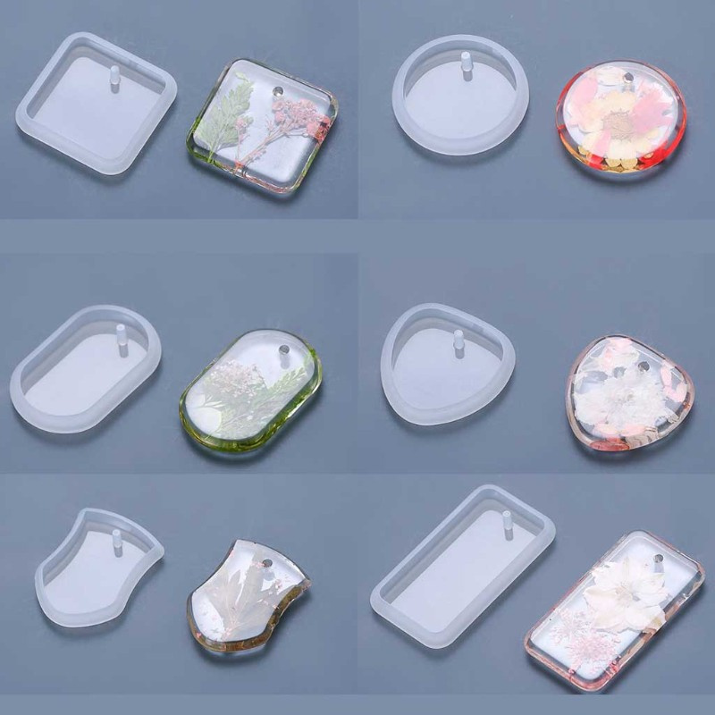 Boom✿ 6 Pcs Keychain Epoxy Resin Mold Hanging Pendant Silicone Mould DIY Crafts Jewelry Necklace Casting Mold