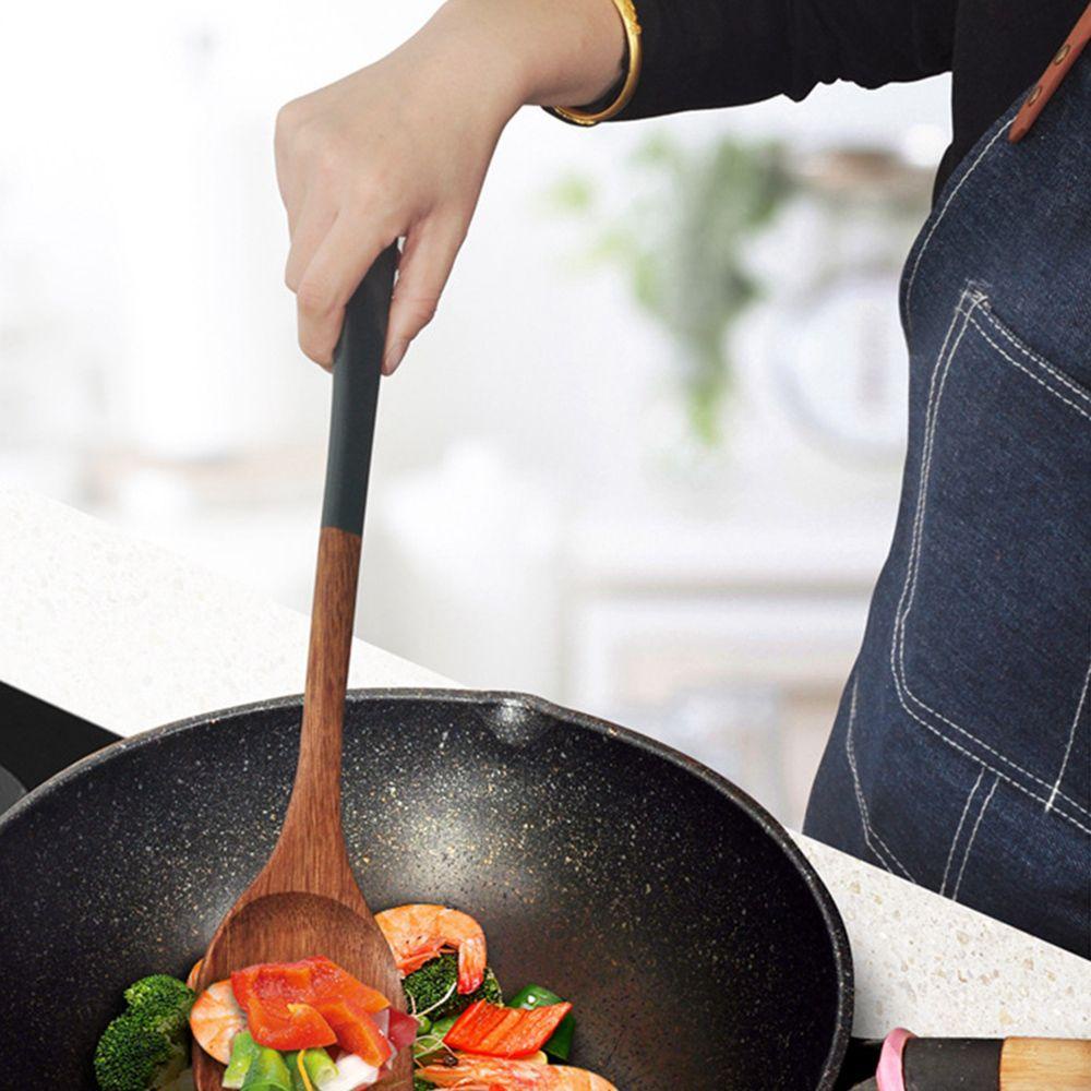 YIYU 1 Muỗng Xới Cơm Tay Cầm Dài Bằng Gỗ Tự Nhiên Chống Dính Thoải Mái Có Thể Tái Sử