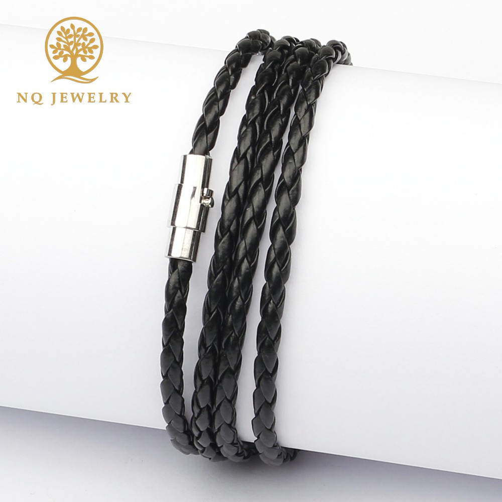 Dây chuyền cổ hoặc vòng tay 4 vòng dây da khóa nam châm - NQ Jewelry